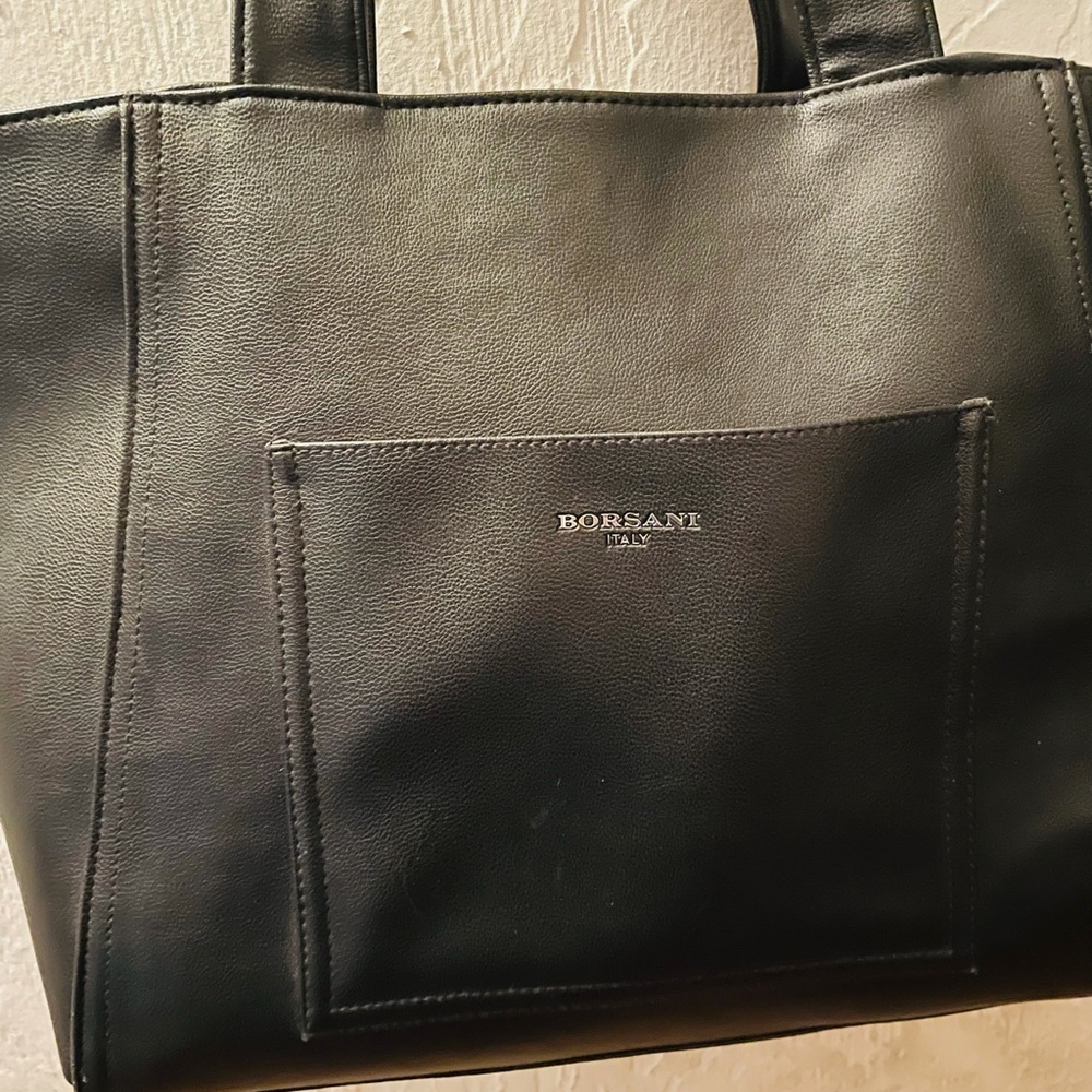 Borsani Italy Black faux pebble leather tote